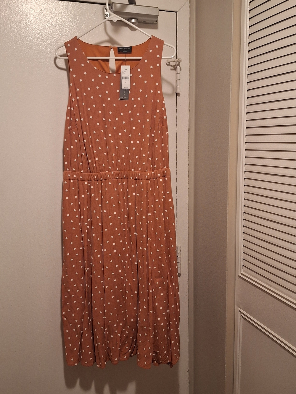 Lane Bryant Dark Tan Polka Dot Sleeveless Midi Dress Size 16 NWT